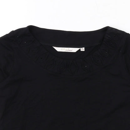 EWM Womens Black Viscose Basic T-Shirt Size S Round Neck