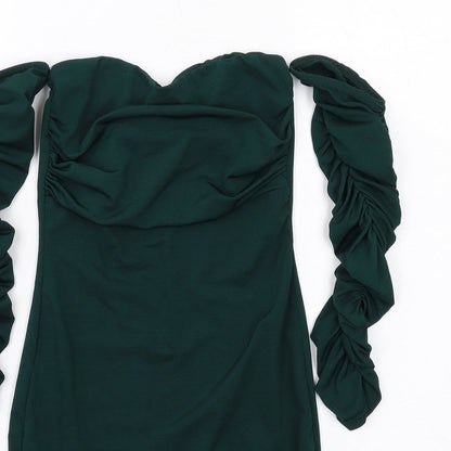 PRETTYLITTLETHING Womens Green Polyester Mini Size 6 Sweetheart Pullover - Ruched Sleeves