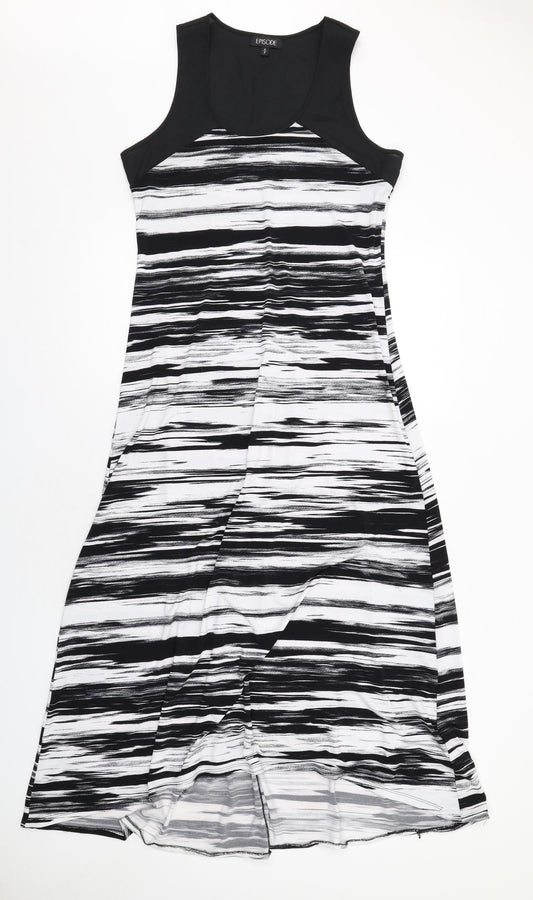 Episode Womens Black Geometric Polyester Trapeze & Swing Size S Scoop Neck Pullover