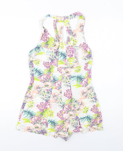 Pins & Needles Womens Multicoloured Floral Viscose Playsuit One-Piece Size S Button