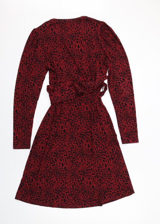 dusk Womens Red Animal Print Viscose A-Line Size 12 Round Neck Pullover - Leopard pattern