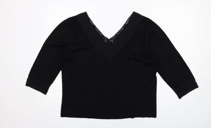 Alex & Co. Womens Black V-Neck Viscose Pullover Jumper Size 16 - Lace Trim