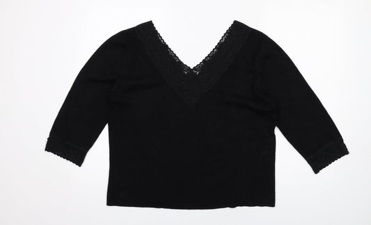 Alex & Co. Womens Black V-Neck Viscose Pullover Jumper Size 16 - Lace Trim