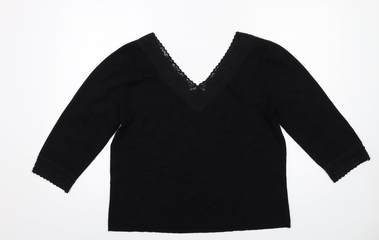 Alex & Co. Womens Black V-Neck Viscose Pullover Jumper Size 16 - Lace Trim
