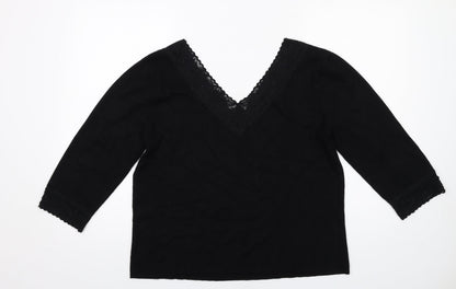 Alex & Co. Womens Black V-Neck Viscose Pullover Jumper Size 16 - Lace Trim