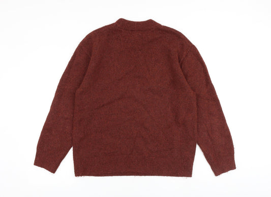 H&M Mens Brown Round Neck Acrylic Pullover Jumper Size S Long Sleeve