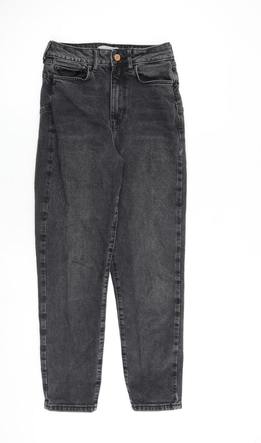 NEXT Womens Grey Cotton Tapered Jeans Size 8 L27 in Regular Zip