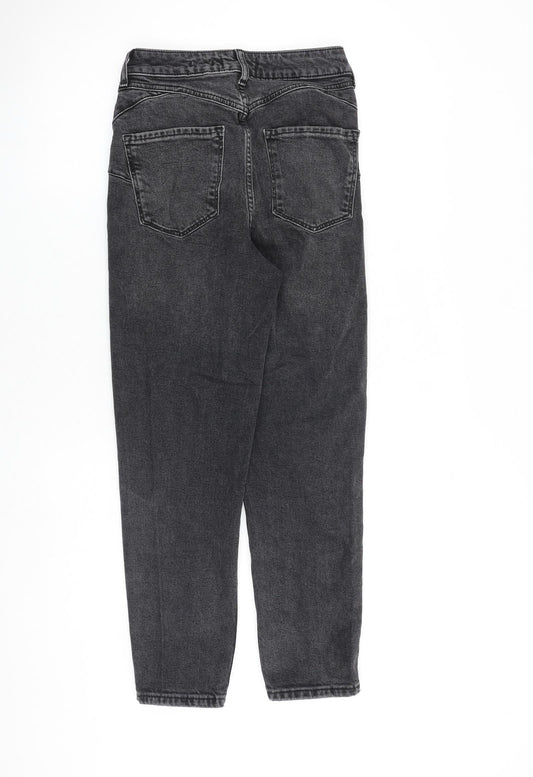 NEXT Womens Grey Cotton Tapered Jeans Size 8 L27 in Regular Zip