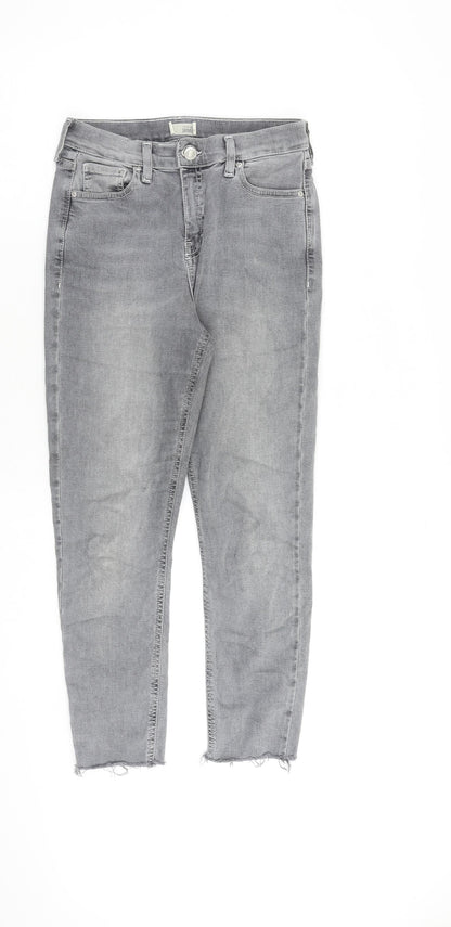 Topshop Womens Grey Cotton Straight Jeans Size 26 in L30 in Regular Zip - Raw Hem