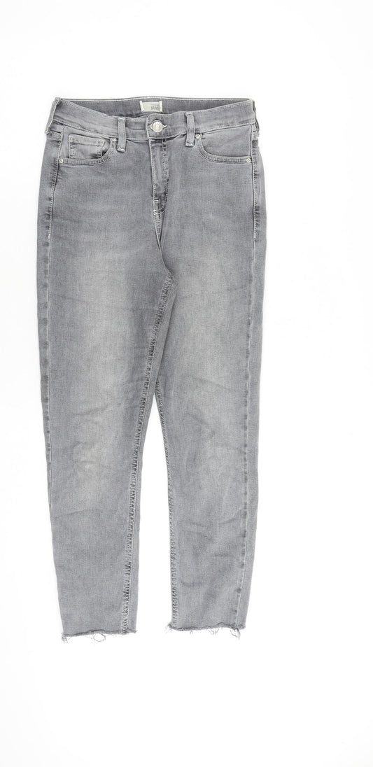 Topshop Womens Grey Cotton Straight Jeans Size 26 in L30 in Regular Zip - Raw Hem