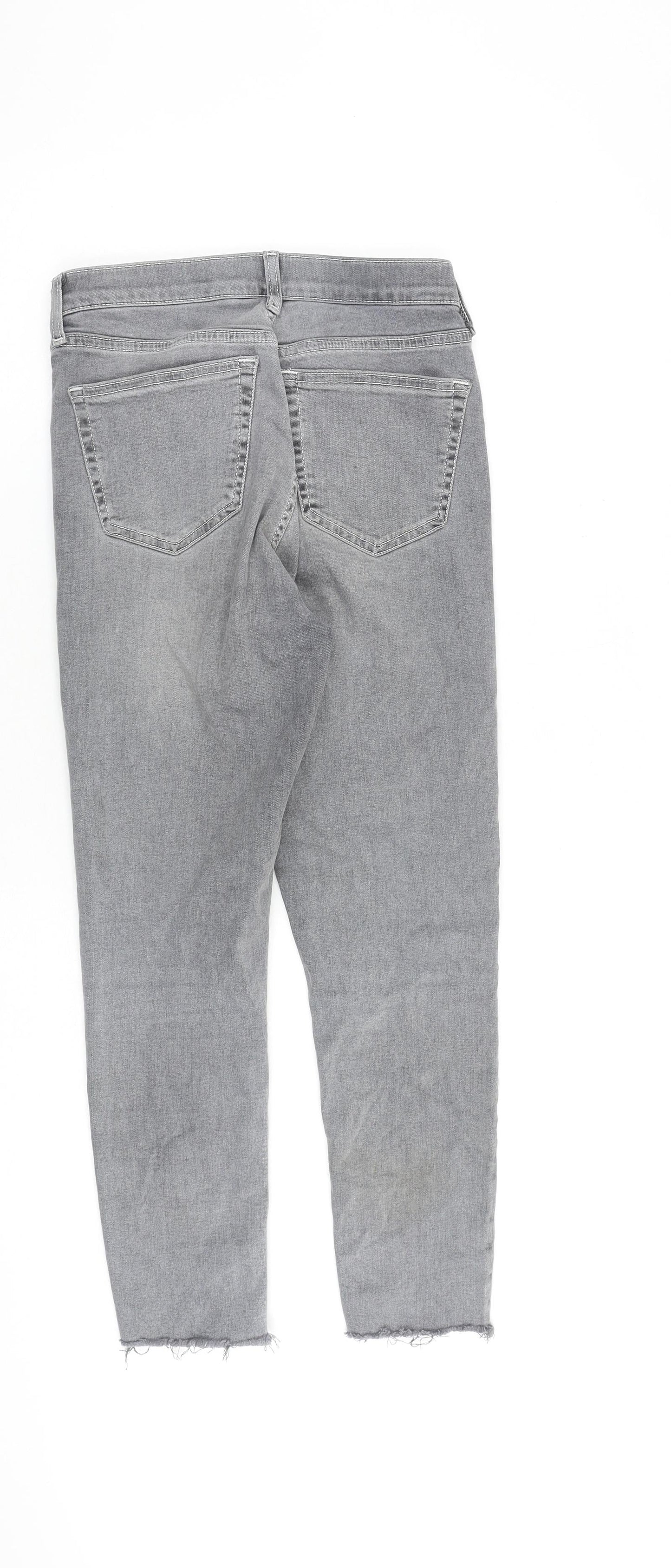 Topshop Womens Grey Cotton Straight Jeans Size 26 in L30 in Regular Zip - Raw Hem