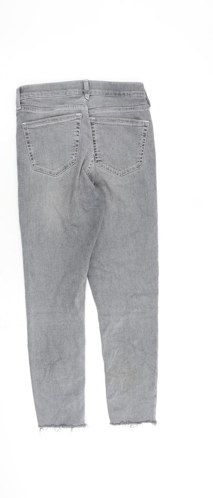 Topshop Womens Grey Cotton Straight Jeans Size 26 in L30 in Regular Zip - Raw Hem