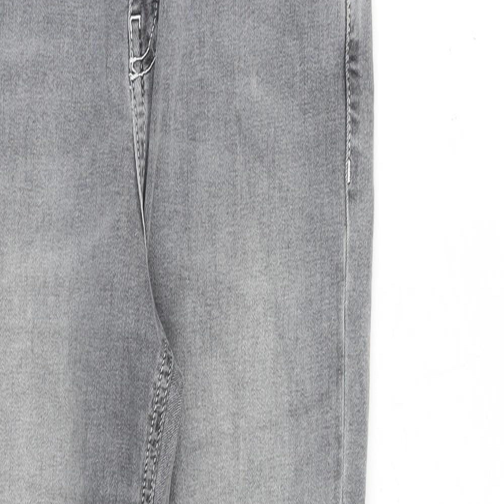 Topshop Womens Grey Cotton Straight Jeans Size 26 in L30 in Regular Zip - Raw Hem