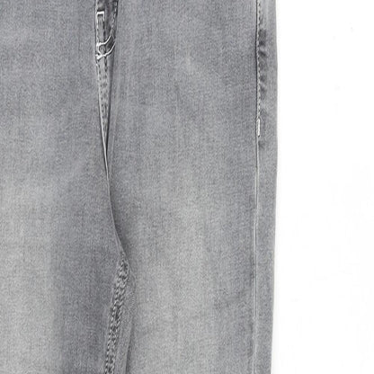 Topshop Womens Grey Cotton Straight Jeans Size 26 in L30 in Regular Zip - Raw Hem