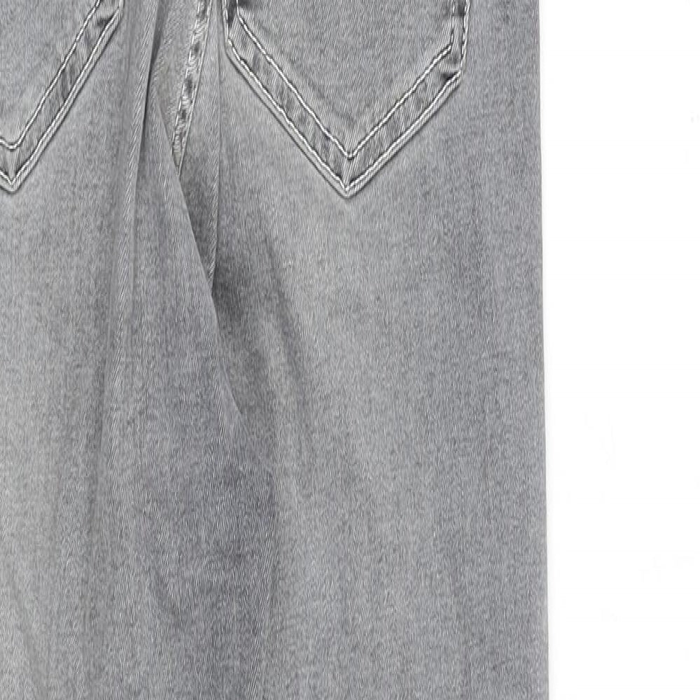 Topshop Womens Grey Cotton Straight Jeans Size 26 in L30 in Regular Zip - Raw Hem