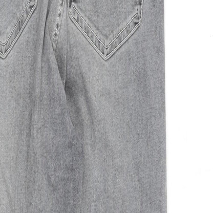 Topshop Womens Grey Cotton Straight Jeans Size 26 in L30 in Regular Zip - Raw Hem