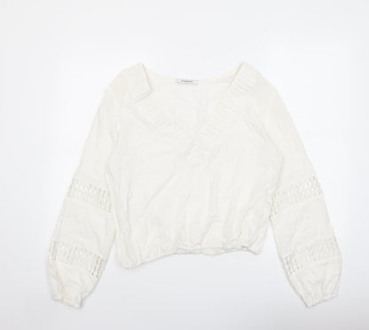 Glamorous Womens Ivory Viscose Basic Blouse Size S V-Neck - Crochet Detail