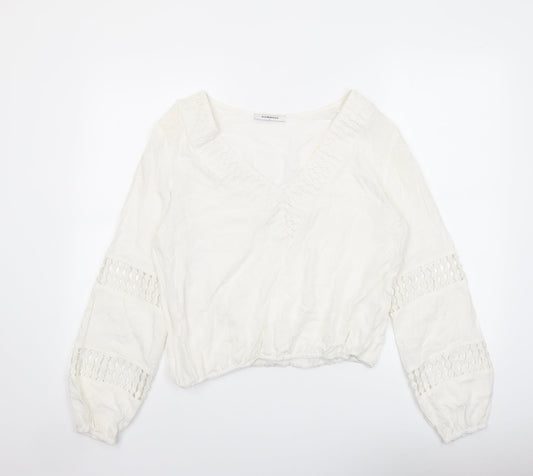 Glamorous Womens Ivory Viscose Basic Blouse Size S V-Neck - Crochet Detail