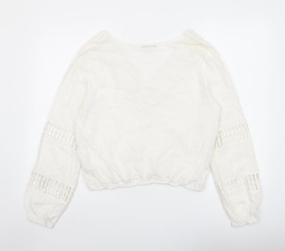 Glamorous Womens Ivory Viscose Basic Blouse Size S V-Neck - Crochet Detail
