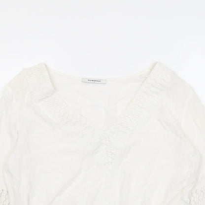 Glamorous Womens Ivory Viscose Basic Blouse Size S V-Neck - Crochet Detail