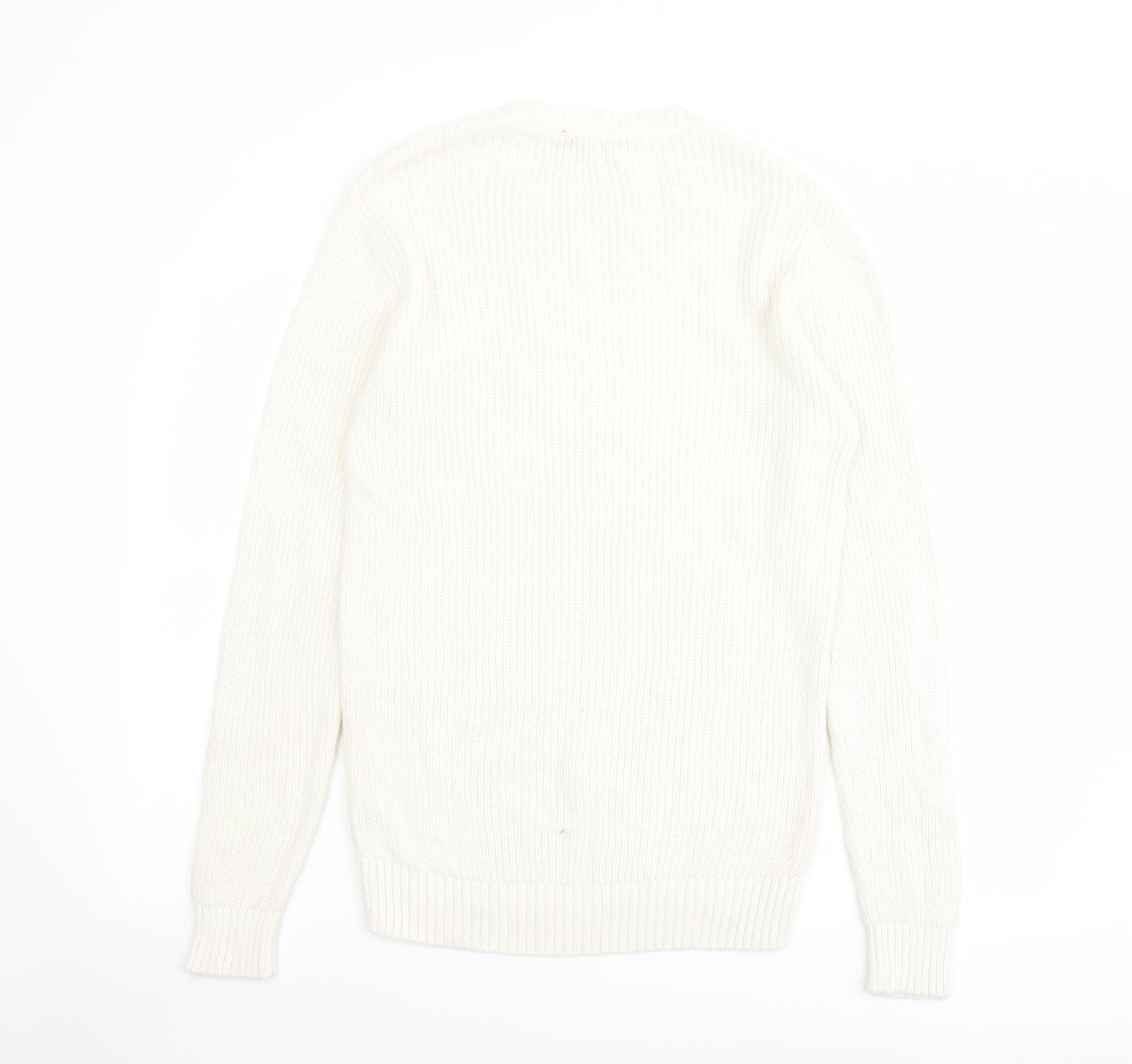 Pull&Bear Mens Ivory Round Neck Cotton Pullover Jumper Size S Long Sleeve
