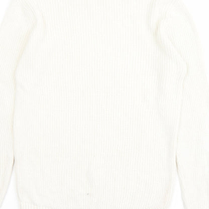 Pull&Bear Mens Ivory Round Neck Cotton Pullover Jumper Size S Long Sleeve