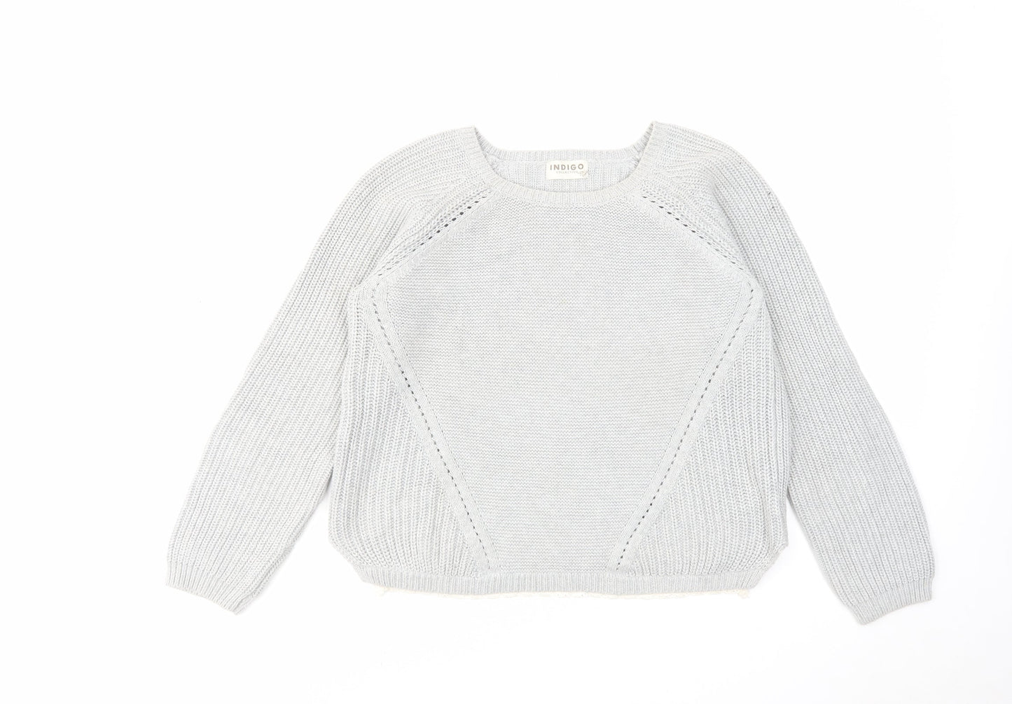 Indigo Womens Grey Round Neck Cotton Pullover Jumper Size 14