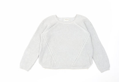 Indigo Womens Grey Round Neck Cotton Pullover Jumper Size 14