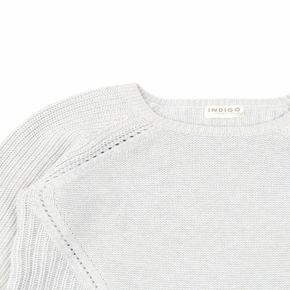 Indigo Womens Grey Round Neck Cotton Pullover Jumper Size 14
