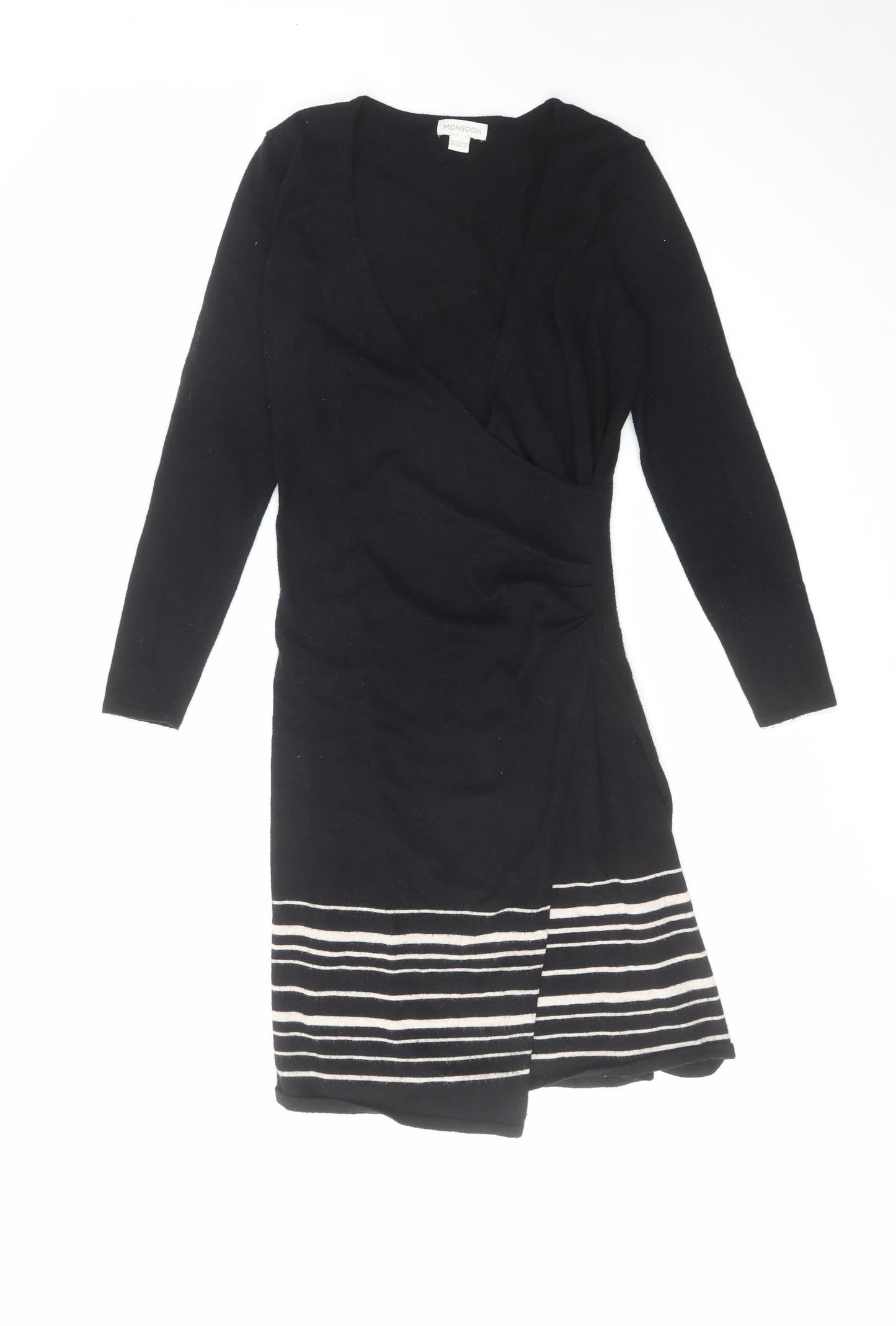 Monsoon Womens Black Striped Viscose A-Line Size 10 V-Neck Pullover