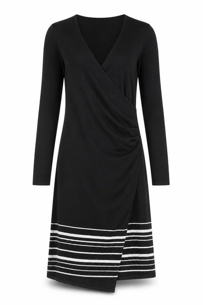 Monsoon Womens Black Striped Viscose A-Line Size 10 V-Neck Pullover