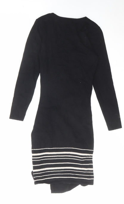 Monsoon Womens Black Striped Viscose A-Line Size 10 V-Neck Pullover