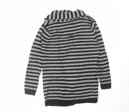 Linea Womens Grey V-Neck Striped Acrylic Cardigan Jumper Size L