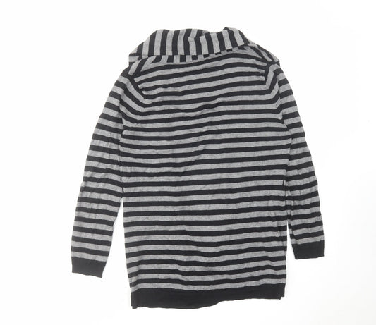 Linea Womens Grey V-Neck Striped Acrylic Cardigan Jumper Size L