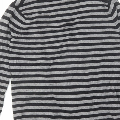 Linea Womens Grey V-Neck Striped Acrylic Cardigan Jumper Size L