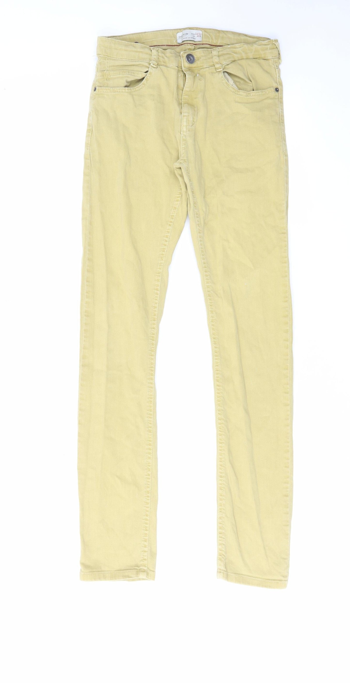 Zara Girls Beige Cotton Skinny Jeans Size 13-14 Years Regular Zip