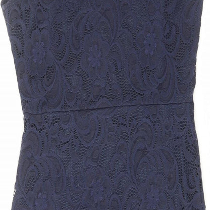 Lipsy Womens Blue Polyamide Shift Size 10 V-Neck Zip