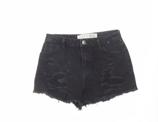 Denim & Co. Womens Black Cotton Boyfriend Shorts Size 8 L3 in Regular Zip - Distressed Raw Hem