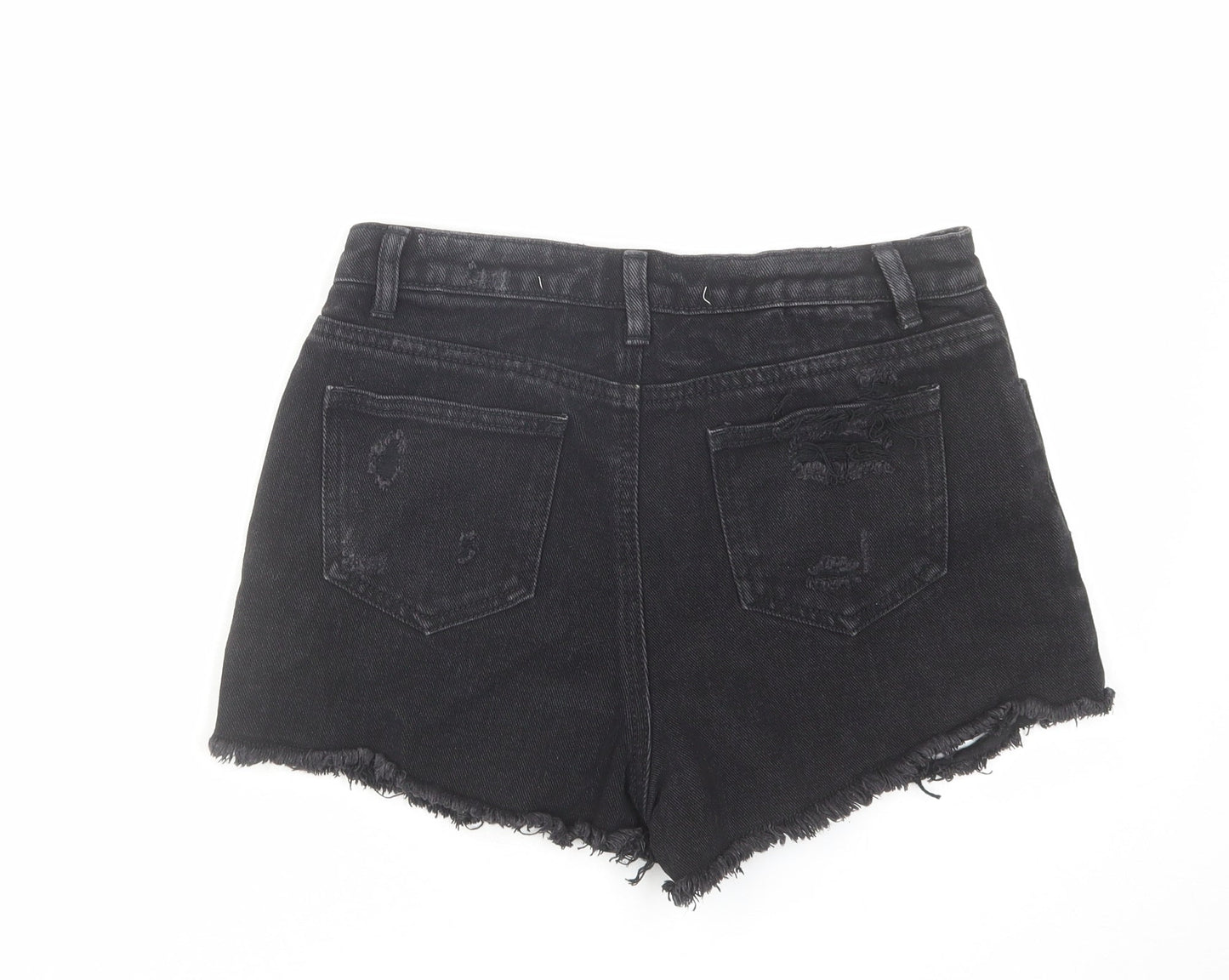 Denim & Co. Womens Black Cotton Boyfriend Shorts Size 8 L3 in Regular Zip - Distressed Raw Hem