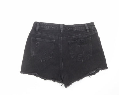 Denim & Co. Womens Black Cotton Boyfriend Shorts Size 8 L3 in Regular Zip - Distressed Raw Hem