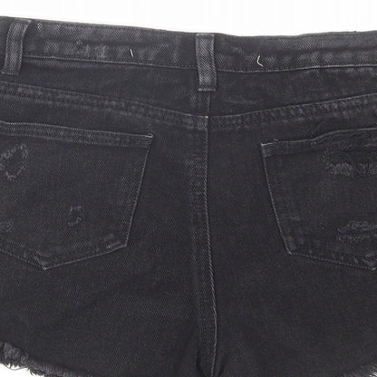 Denim & Co. Womens Black Cotton Boyfriend Shorts Size 8 L3 in Regular Zip - Distressed Raw Hem