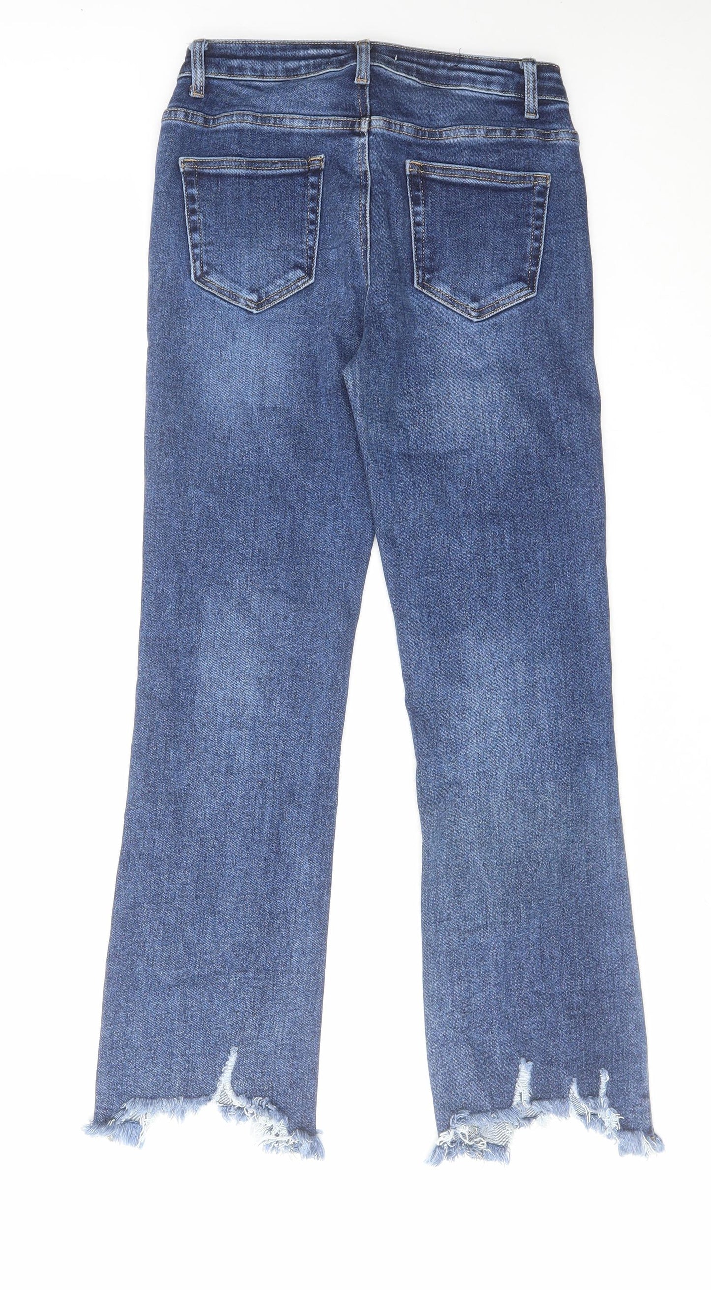 Redial Womens Blue Cotton Straight Jeans Size 10 L27 in Regular Zip - Distressed Hems