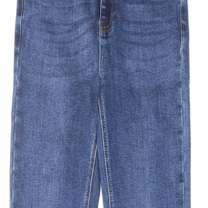 Redial Womens Blue Cotton Straight Jeans Size 10 L27 in Regular Zip - Distressed Hems