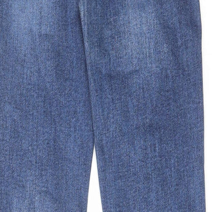 Redial Womens Blue Cotton Straight Jeans Size 10 L27 in Regular Zip - Distressed Hems