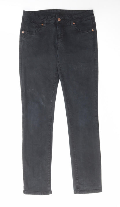 Topshop Womens Black Cotton Straight Jeans Size 28 in L30 in Regular Zip