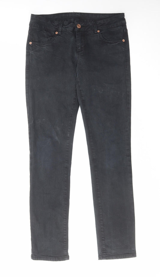 Topshop Womens Black Cotton Straight Jeans Size 28 in L30 in Regular Zip