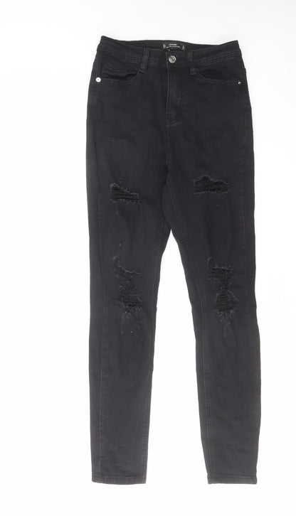 Missguided Womens Black Cotton Skinny Jeans Size 6 L27 in Regular Zip