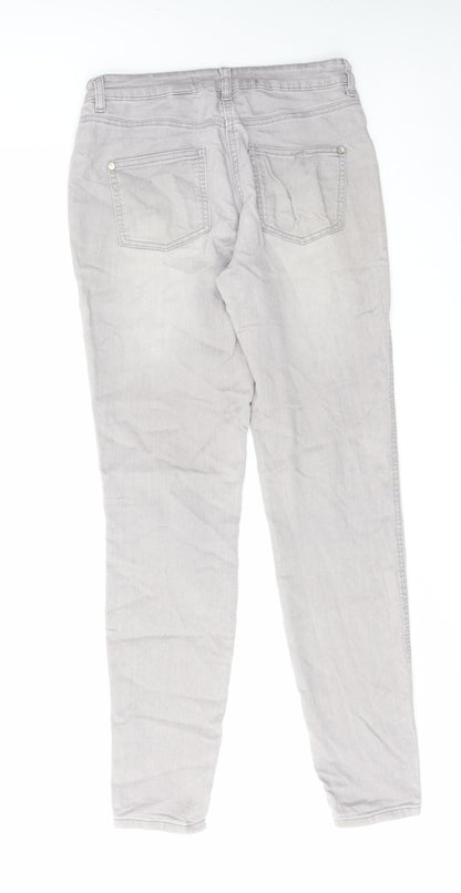NEXT Womens Grey Cotton Skinny Jeans Size 10 L31 in Regular Zip