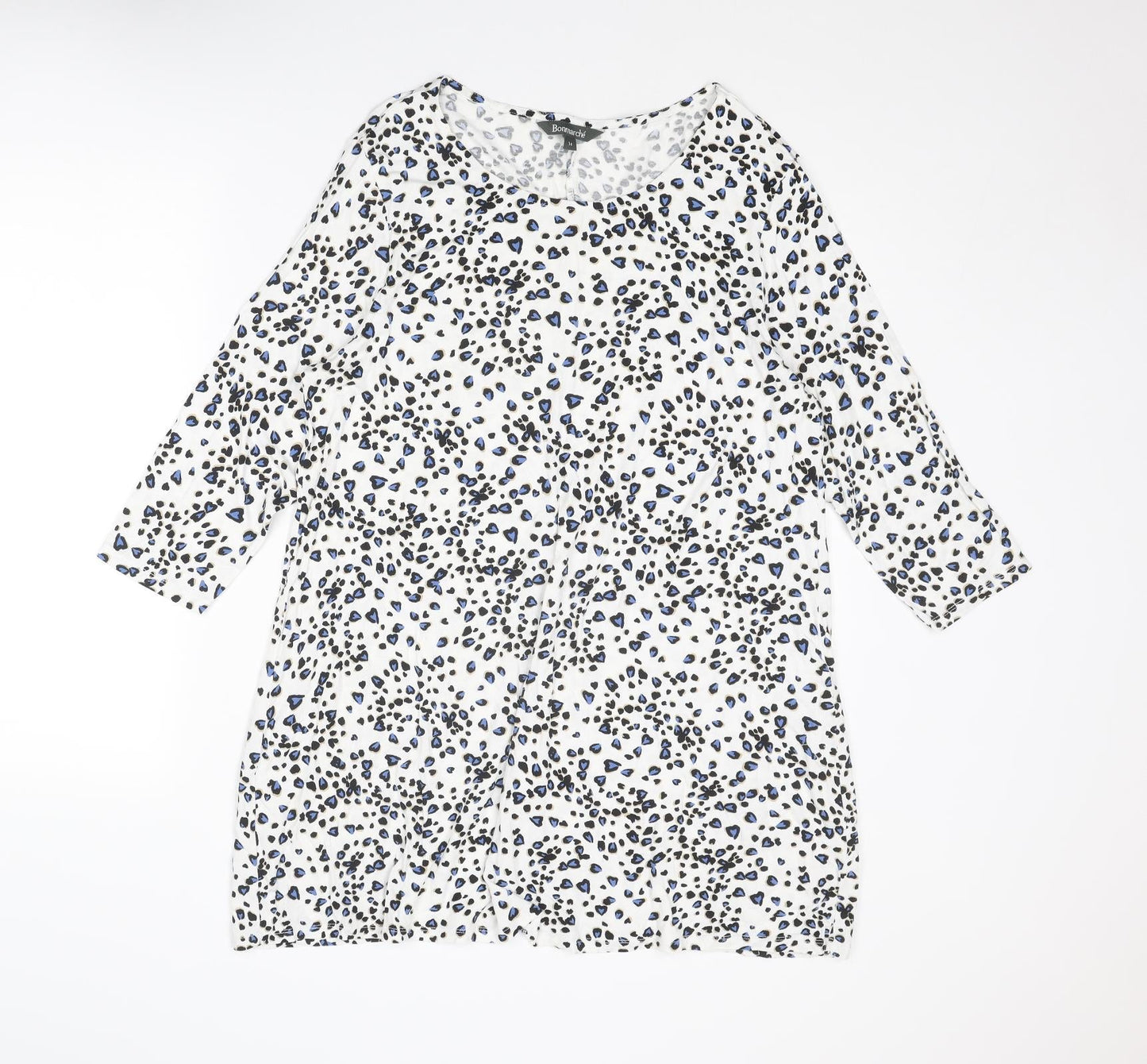 Bonmarché Womens White Geometric Viscose A-Line Size 14 Round Neck Pullover - Heart pattern