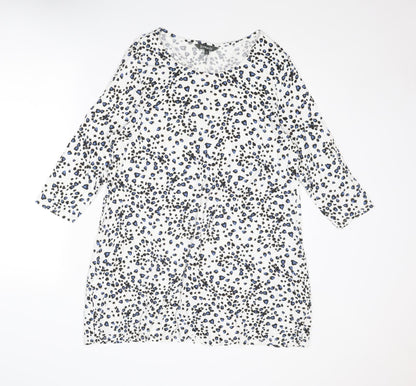 Bonmarché Womens White Geometric Viscose A-Line Size 14 Round Neck Pullover - Heart pattern